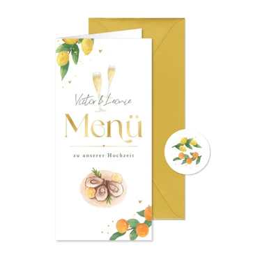 Menükarte Hochzeit Zitrusfrüchte